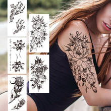 Tatuagem temporária com flor 3d, faça você mesmo, para mulheres, meninas, adesivo realista de rosa peônia, arte corporal preta, pintura de arte, pasta 3d 2024 - compre barato