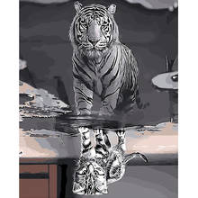 Tigre gato no espelho animal 40x50cm pintura por números pintados à mão a óleo adulto criança imagem colorir casa decoração presente original 2024 - compre barato