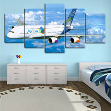Póster de pintura al óleo de 5 paneles, cuadro de avión grande, cielo azul, Nube Blanca, decoración nórdica para sala de estar, arte de pared para el hogar 2024 - compra barato