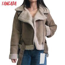 Tangada 2020 New Winter Women brown fur faux leather jacket coat with belt Ladies Thick Warm Oversized Coat 5B02 2024 - купить недорого