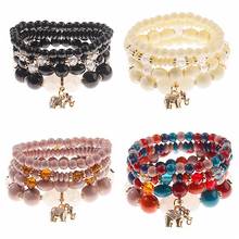 Boho charme étnico frisado pulseiras & pulseiras conjunto para as mulheres vintage ouro elefante pingente pulseiras jóias de verão 2024 - compre barato