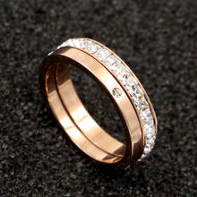 Fashion two-in-one super flash small square crystal rose gold woman ring index finger ring for couple jewelry gift wholesale 2024 - buy cheap
