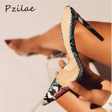 Pzilae new women pointed toe slippers sexy PVC transparent snake printed ladies slippers summer fashion party high heels shoes 2024 - buy cheap