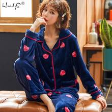 Conjuntos de pijama feminino inverno quente coral velo conjunto de pijamas para mulher flanela grossa pijamas longo homewear 2024 - compre barato