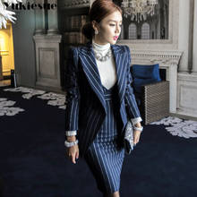 OL Work Striped Office Lady Dress Suits 2 Two Piece Sets Elegant Women Blazer Jacket + Fashion Sheath Dresses Femme tracksuit 2024 - buy cheap