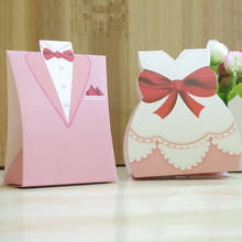 50pcs Bride + 50pcs Groom Pink Tuxedo Dress Gown Patterns Candy Gift Box for Wedding Favor Boxes Party Decoration Supplies 2024 - buy cheap
