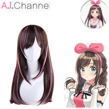 Kizuna AI-Peluca de cabello sintético para mujer, cabellera larga y recta, resistente al calor, con gorro, para disfraz de Youtuber A.I.Channel 2024 - compra barato