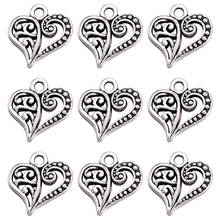 50pcs Alloy Heart Pendants Tibetan Style Charms for DIY Jewelry Making Necklaces Bracelets Silver Color 14x13x3mm Hole: 1.5mm 2024 - buy cheap