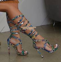 ALMUDENA Multi-Snakeskin High Heel Sandals Stiletto Heels Cross Strappy Cage Knee High Boots Python Buckle Summer Boots Shoes 2024 - buy cheap