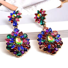 New Vintage Hanging Double Flower Dangling Drop Earrings Studded With Full Colorful Crystals Fine Jewelry Accessories For Women 2024 - buy cheap