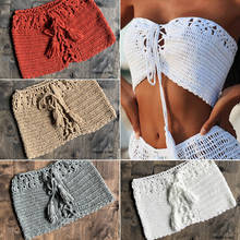Biquíni de crochê sexy feminino, de malha, top bandagem, cor sólida, com cadarço, roupa para nadar, artesanal, biquíni feminino 2024 - compre barato