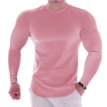 Осенняя Повседневная футболка с длинным рукавом, Мужская облегающая футболка для тренажерного зала, фитнеса, бодибилдинга, тренировок, мужские однотонные топы, Спортивная модная одежда 2024 - купить недорого
