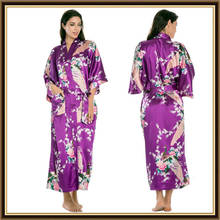 Half Sleeve Loose Style Woman Japanese Kimono Satin Silk Sleepwear Pajamas Peacock Spa Yukata Bathing Robe Lady's Long Dress 2024 - buy cheap