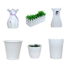 Florero de plástico para plantas artificiales, decoración moderna para el hogar, maceta de flores blanca de imitación de cerámica, caja de valla para flores 2024 - compra barato