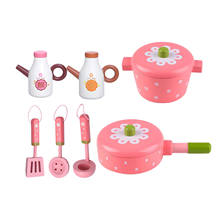 7PCS/Set Mini Kitchen Toys Pretend Cooking Pink Wooden Cookware Pot Pan Miniature Utensils Role Playing Learning Kitchen Toy 2024 - buy cheap