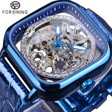Forsining-relojes mecánicos transparentes para hombre, pulsera de cuero azul, diseño clásico de negocios, automático, Luminoso, de marca de lujo 2024 - compra barato