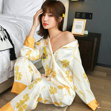 Silk Pajamas Women's Spring Thin Long-sleeved Trousers Two-piece Cartoon Pajamas Lounge Wear Nightwear Women Dropshipping 2024 - buy cheap