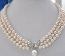 3 filas de 8-9mm, collar de perlas blancas y redondas de agua dulce, mariposa 2024 - compra barato