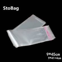 StoBag 200pcs 9*45cm Clear Self-adhesive Cellophane Bag Long Plastic OPP Candy Cookie Food Gift Jewelry Packaging Slender Bag 2024 - buy cheap