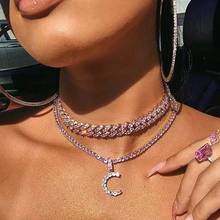 2021 New Arrived Hip Hop Men Women Pink Cz Letter Charm Pendant Necklaces Iced Out Cubic Zirconia 5mm Cz Tennis Chain Jewelry 2024 - buy cheap