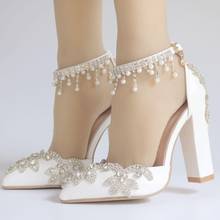 Sandalias blancas con borlas y diamantes de imitación para mujer, zapatos puntiagudos con plataforma de lujo, cuñas, tacones altos para boda, 11CM 2024 - compra barato