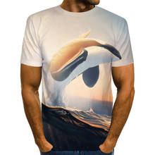 Novo masculino 3d tshirts impressão t camisas dos desenhos animados dos homens verão saltando golfinhos mar pôr-do-sol topos masculino t casual engraçado streetwear 2024 - compre barato