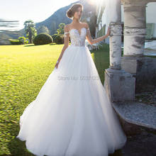 Off the Shoulder A Line Wedding Dresses Long Sleeves Vestido De Noiva Lace Appliques Robe De Mariee Backless Court Train 2024 - buy cheap