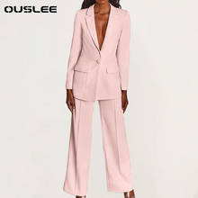 OUSLEE 2021 New Women 2 Pieces Set Suit Single Button Blazer and High Waist Trousers Elegant Fashion Chic Ladies Blazers Outfits 2024 - buy cheap