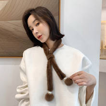 Bufanda de piel de visón auténtica para mujer, pañuelo de lujo de alta calidad, S7715, 2020 2024 - compra barato