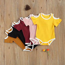 Mono de algodón de manga corta con cuello redondo para bebés recién nacidos, peleles sin hombros, ropa de verano, Color sólido, 0 a 18 meses 2024 - compra barato