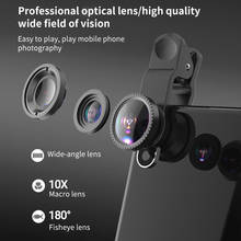 2020 NEW Phone Lens 360 Degree Rotate Shark Tail Shaped Clip Photo Camera Lens Kits Fish Lens 0.65X Wide Angle 10X Macro Lens 2024 - buy cheap