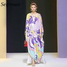 Seifrmann Women Summer Fashion Designer Maxi Dress Loose Colorblock Printed Batwing Sleeve Casual Ladies Long Dresses vestidos 2024 - buy cheap