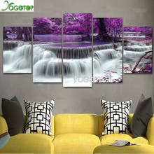 Pintura com miçangas bricolagem, 5 peças de cascata de árvore roxa, paisagem natural, mosaico de diamante de perfuração completo, arte de bordado pintura de diamante pintura ml1306 2024 - compre barato