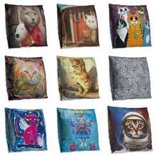 Fronha decorativa fofa de gato, almofada de travesseiro de poliéster de dupla face com estampa de gato, capa almofada decorativa 2024 - compre barato