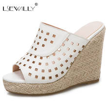 Lsewilly 2021 Hollow Out Fashion Slip On Mules Platform Top Quality Summer Sandals Wedges High Heels Woman Shoes  Plus Size 50 2024 - buy cheap