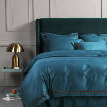 Conjunto de cama de algodão egípcio azul marinho, bordado premium, tamanho king/eua, capa de edredom e travesseiro 2024 - compre barato