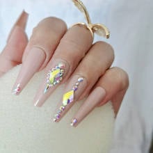 The latest luxury jewelry long ballet coffin fake nails 24pcs crystal diamond Khaki 2024 - buy cheap