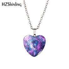 Collar con colgante de corazón de Mandala púrpura, colgante de flor de la vida, colgante de corazón sagrado con formas geométricas, collar con forma de corazón HZ3 2024 - compra barato