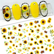 3D Nail Sticker Decals Self-adhesive Stickers for Nails Butterfly Yellow Sun Flower Stickers for Manicure Nail Art Decoration 2024 - купить недорого
