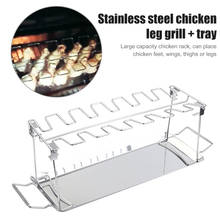 Frango perna asa grill rack de aço inoxidável dobrável churrasco suporte placa 2024 - compre barato