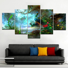 5 Pieces Wall Art Beautiful Blue Big Tail Bird Painting Animal Poster Modular Canvas  Pictures Frame Home Living Room Decor 2024 - buy cheap