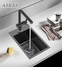 ASRAS 2846NA Black Nano Handmade Small Kitchen Sink Set Stainless Steel Single Sink Kitchen Tea Room Bar Balcony Nanometer Sink 2024 - buy cheap