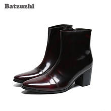 Batzuzhi Handmade Men's Boots Shoes Pointed Toe Gentleman Formal Leather Ankle Boots 7CM High Heel Men Party Boot, Big Size 12 2024 - buy cheap