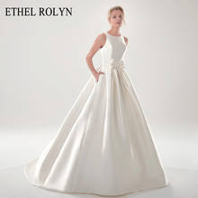 Ethel rolyn a-line vestido de casamento 2021 elegante cetim colher sem mangas arco vestidos de noiva simples vestido de noiva 2024 - compre barato