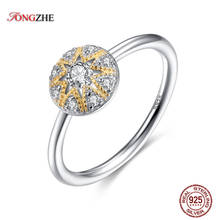 TONGZHE Shinning Sun Gold Color Flower Rings For Women 100% 925 Sterling Silver Men Crystal Bloom Charm Wedding Jewelry 2024 - buy cheap