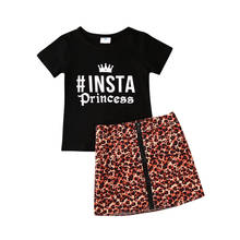 Fashion Baby Girl Toddler Kids Princess Outfits 2pcs Letter Print T Shirt Top Leopard Zipper Mini Skirts Set 2024 - buy cheap