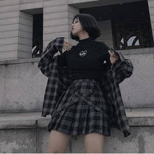 Conjunto de dos piezas para mujer, camisa gótica a cuadros Harajuku + Falda plisada de cintura alta, ropa de calle Punk, primavera y verano, 2020 2024 - compra barato