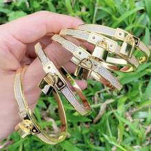 3Pcs Trendy Padlock Zircon Bangles For Women Girls Gold Color Metal Bracelets Best Couple Jewelry Gift 2024 - buy cheap