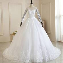 Vestido De Noiva 2022 Pure White Full Sleeve Wedding Dress With Train Princess Luxury Wedding Dress Robe De Mariee Plus Size 2024 - buy cheap