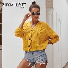 ZHYMIHRET 2019 Autumn Winter V Neck Buttons Short Cardigan Women Casual Single Breasted Knitted Sweater Long Sleeve Jacket 2024 - buy cheap